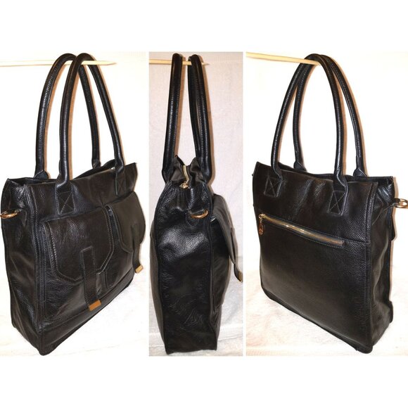 EXTRA-LARGE KRISTEN BELL FOR ERICA ANENBERG BLACK LEATHER CONVERTIBLE MULTI-STRA - Picture 3 of 5